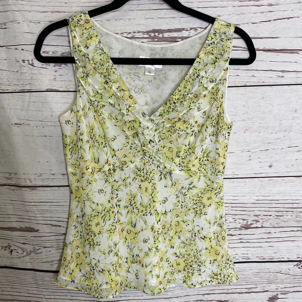 LOFT Size 2 Yellow Floral Sleeveless Blouse